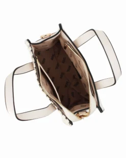 RIFLE - Borsa due manici beige con parte frontale intrecciata, tracolla removibile