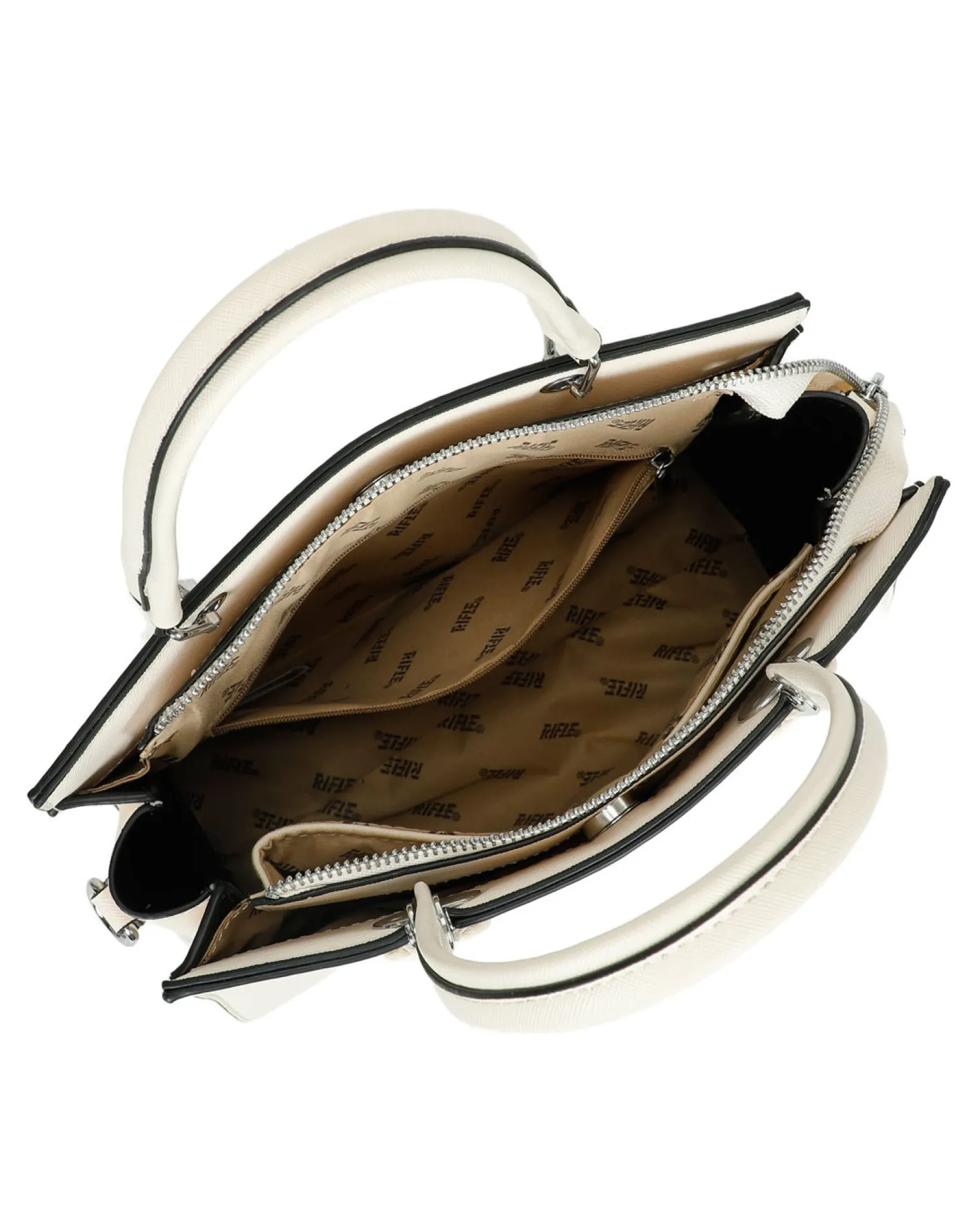 RIFLE - Borsa due manici beige con tre scomparti principali, tracolla removibile