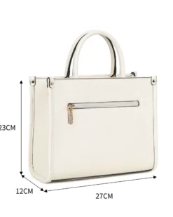 RIFLE - Borsa due manici beige con tasca posteriore e parte frontale in paglia, tracolla removibile
