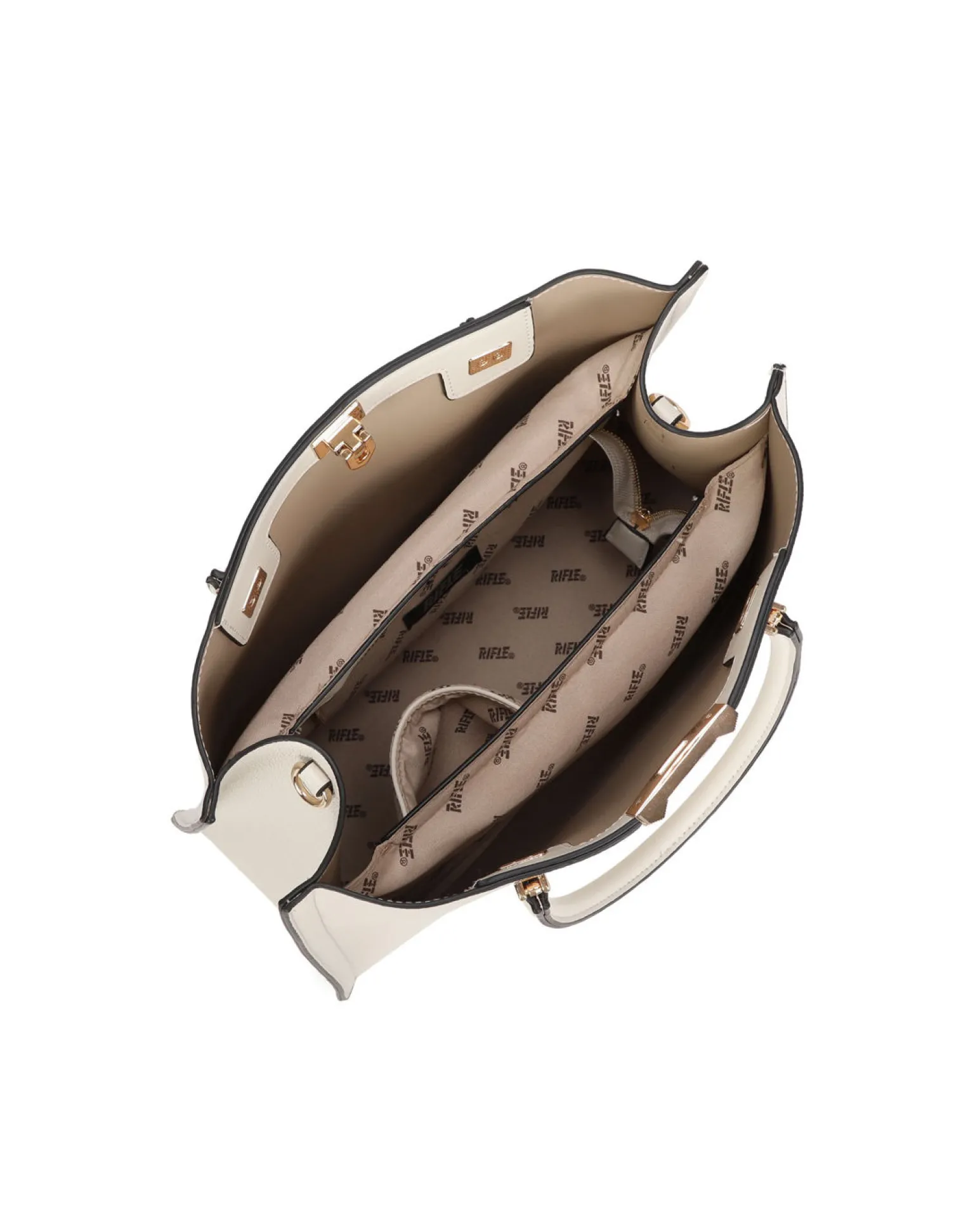 RIFLE - Borsa due manici beige con tre scomparti principali, tracolla removibile
