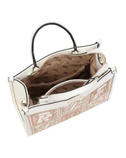 RIFLE - Borsa due manici bianca con tasca posteriore e parte frontale decorata, tracolla removibile
