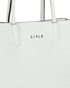 RIFLE - Borsa due manici bianca effetto intreccio con tre scomparti interni, tracolla removibile