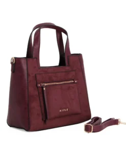 RIFLE - Borsa due manici bordeaux con parte frontale scamosciata, tracolla removibile