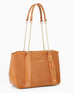 RIFLE - Borsa due manici camel con parte frontale scamosciata