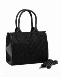 RIFLE - Borsa due manici nera con parte frontale intrecciata, tracolla removibile