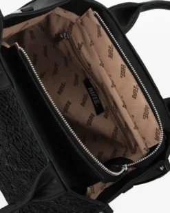 RIFLE - Borsa due manici nera con parte frontale intrecciata, tracolla removibile
