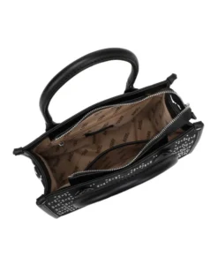 RIFLE - Borsa due manici nera con tasca posteriore e strass, tracolla removibile