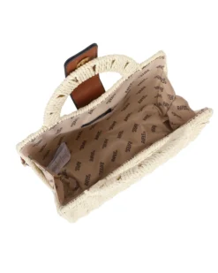 RIFLE - Borsa due manici rigida beige in paglia con pattina, tracolla removibile