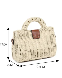RIFLE - Borsa due manici rigida beige in paglia con pattina, tracolla removibile