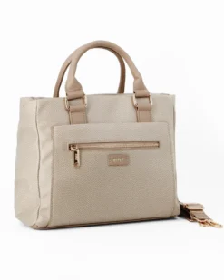 RIFLE - Borsa due manici sabbia con doppia tasca frontale, tracolla removibile