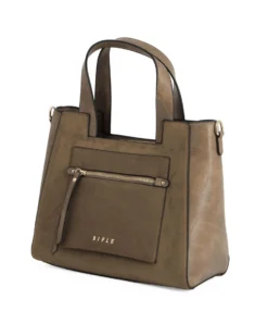 RIFLE - Borsa due manici taupe con parte frontale scamosciata, tracolla removibile