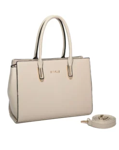 RIFLE - Borsa due manici taupe con tasca posteriore, tracolla removibile