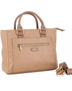 RIFLE - Borsa due manici taupe con doppia tasca frontale, tracolla removibile