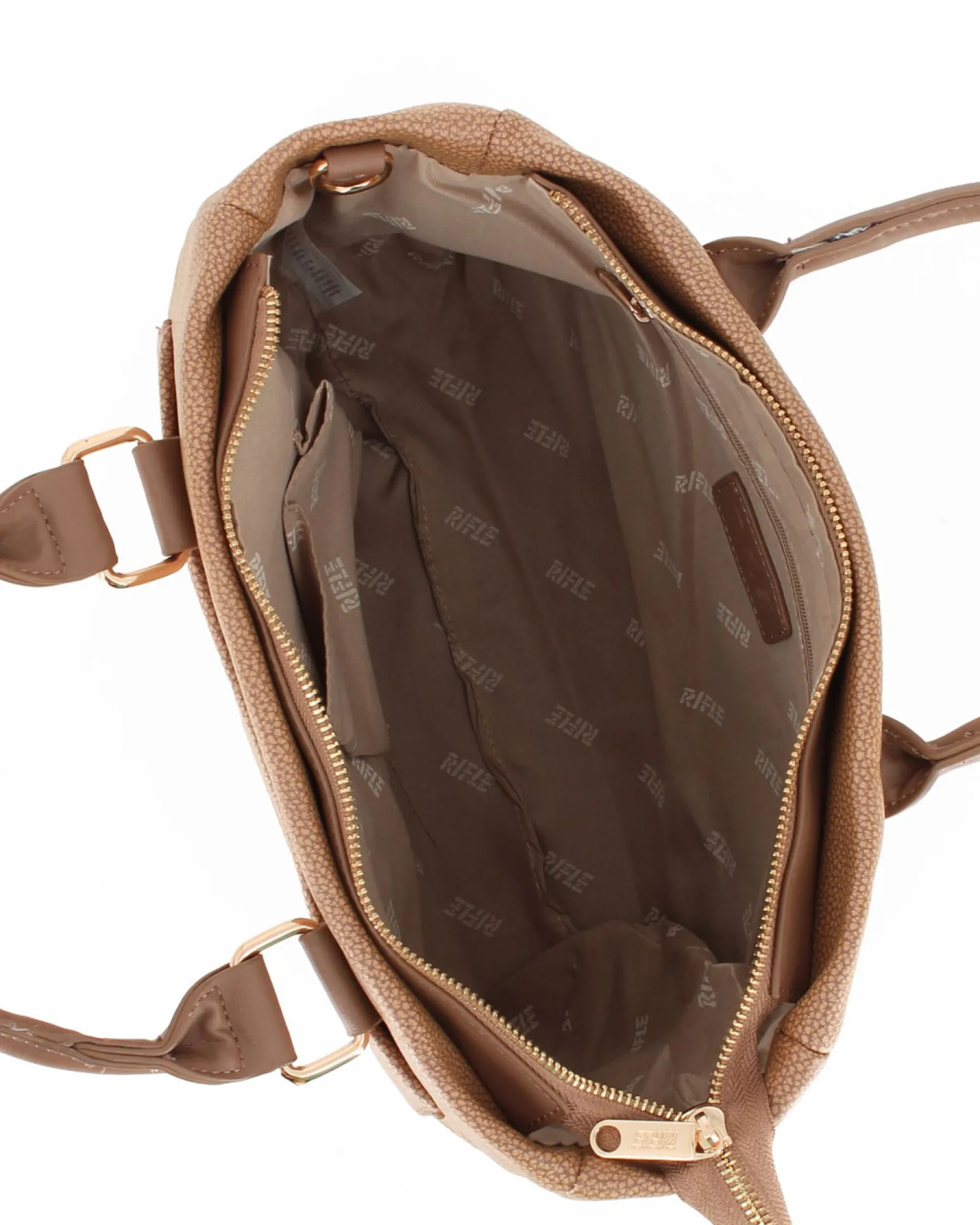 RIFLE - Borsa due manici taupe con doppia tasca frontale, tracolla removibile