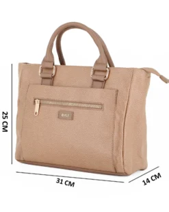 RIFLE - Borsa due manici taupe con doppia tasca frontale, tracolla removibile