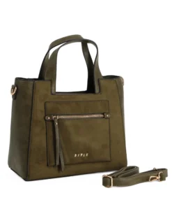 RIFLE - Borsa due manici verde con parte frontale scamosciata, tracolla removibile