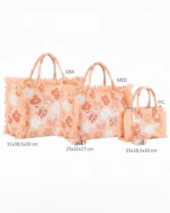RIFLE - Borsa mare in tessuto arancione con stampa floreale e bordi sfrangiati, tracolla removibile