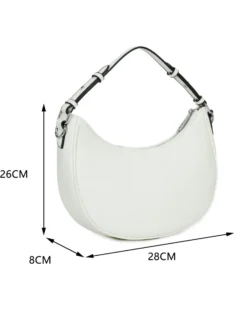 RIFLE - Borsa mezzaluna a spalla bianca con borchie, tracolla a catenina removibile