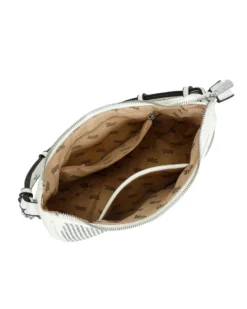 RIFLE - Borsa mezzaluna a spalla bianca con borchie, tracolla a catenina removibile