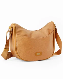 RIFLE - Borsa mezzaluna senape con tasca frontale