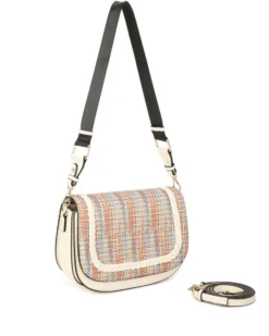 RIFLE - Borsa multicolor effetto intreccio con tre scomparti interni e treccia sulla patta, tracolla removibile