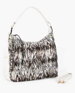 RIFLE - Borsa sacca animalier con zip frontali verticali e tasche laterali, tracolla removibile