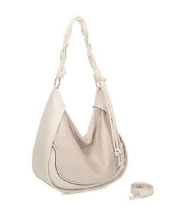 RIFLE - Borsa sacca beige con parte frontale scamosciata e manico intrecciato , tracolla removibile