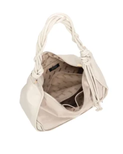 RIFLE - Borsa sacca beige con parte frontale scamosciata e manico intrecciato , tracolla removibile
