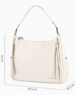 RIFLE - Borsa sacca beige logata con zip frontali, vericali e tasche laterali, tracolla removibile
