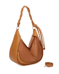RIFLE - Borsa sacca camel con parte frontale scamosciata e manico intrecciato , tracolla removibile