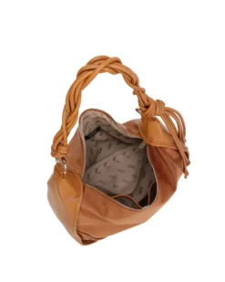 RIFLE - Borsa sacca camel con parte frontale scamosciata e manico intrecciato , tracolla removibile