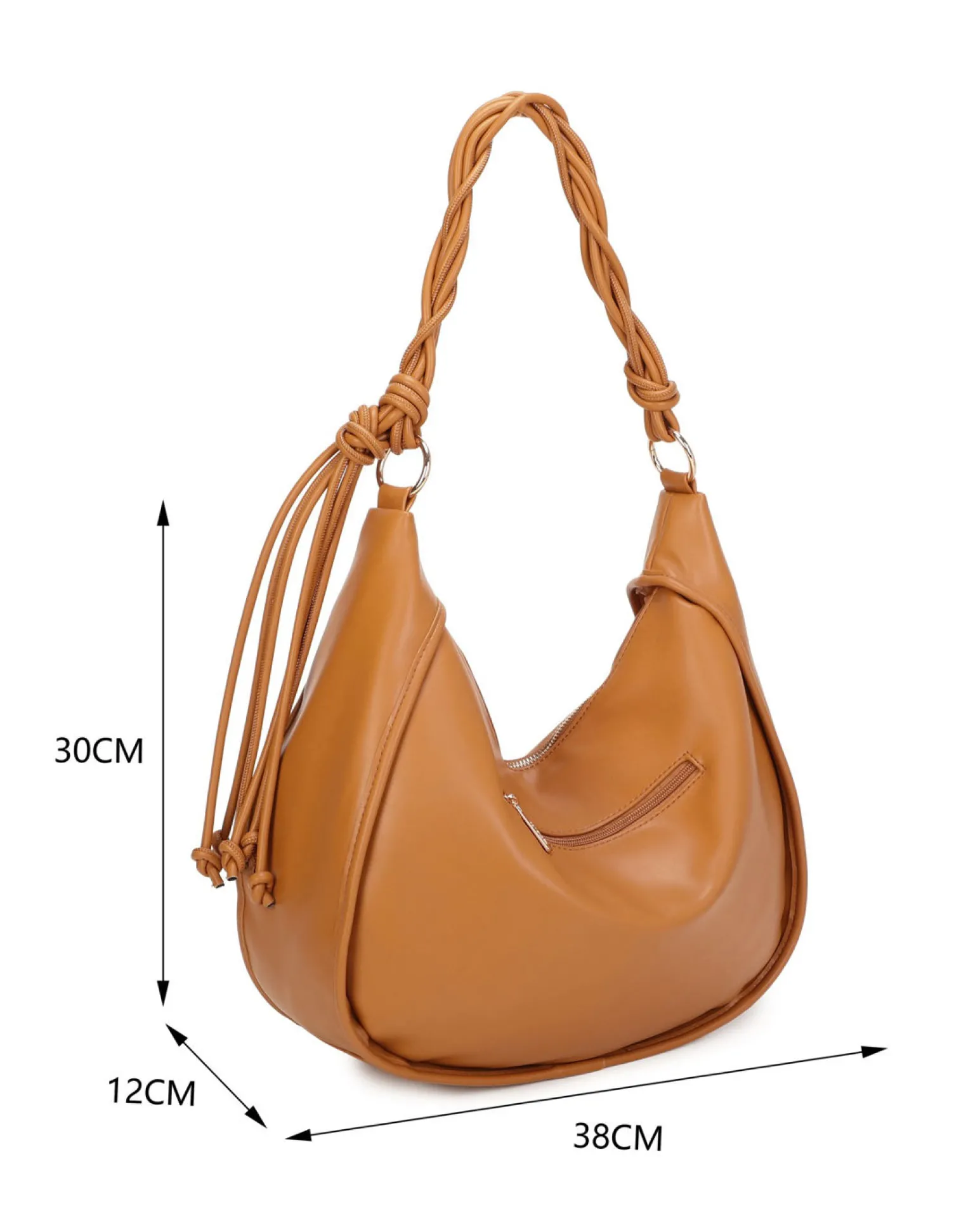 RIFLE - Borsa sacca camel con parte frontale scamosciata e manico intrecciato , tracolla removibile