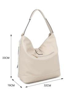 RIFLE - Borsa sacca naturale con tasche frontali e mini pattina con borchie, tracolla removibile