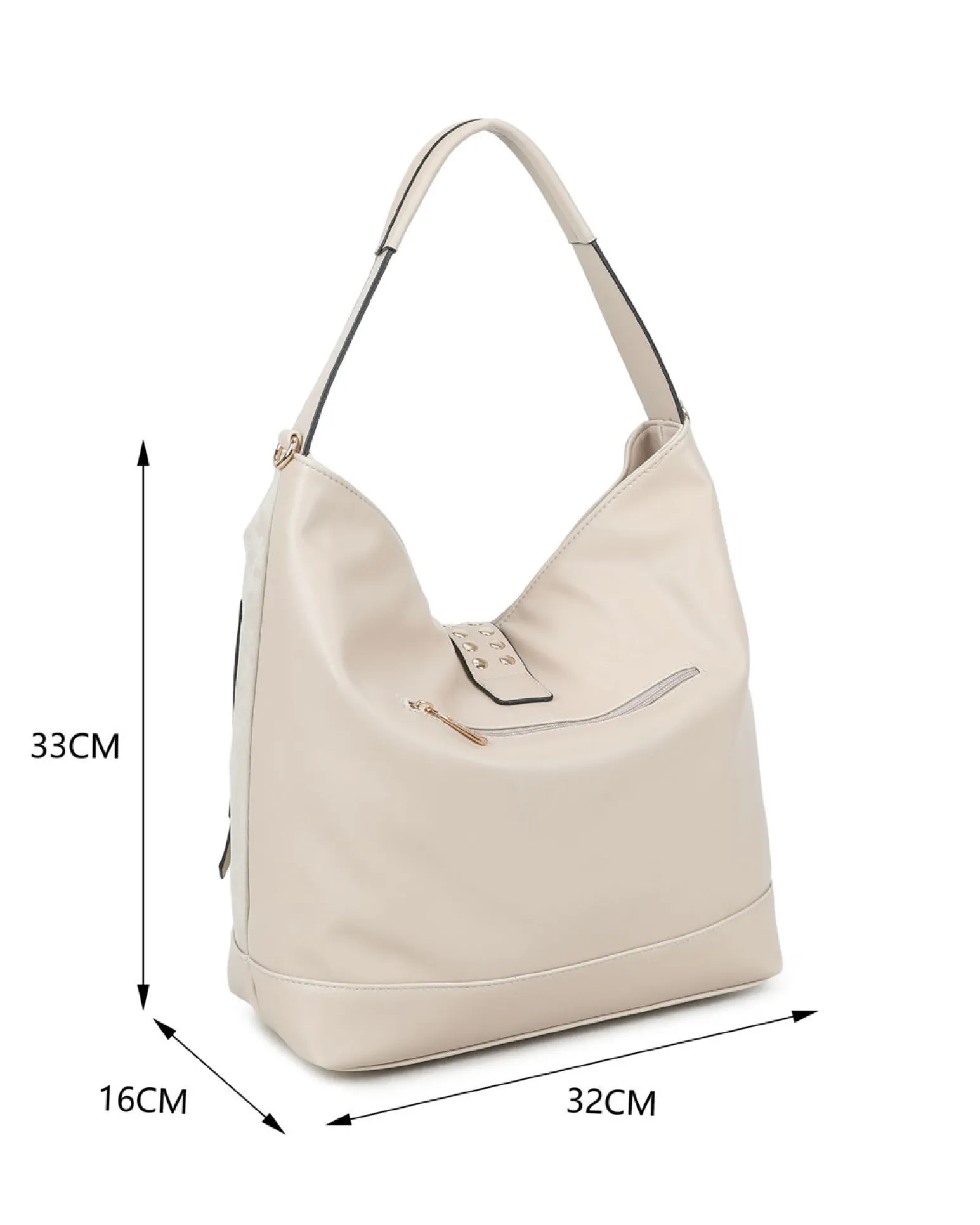 RIFLE - Borsa sacca naturale con tasche frontali e mini pattina con borchie, tracolla removibile