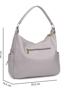 RIFLE - Borsa sacca perla con zip frontali verticali e tasche laterali, tracolla removibile