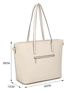 RIFLE - Borsa shopping beige con parte frontale effetto paglia e tasca posteriore, tracolla removibile