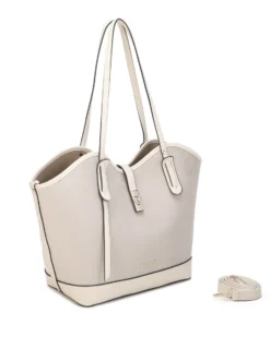 RIFLE - Borsa shopping beige scamosciata con pattina e chiusura a girello, tracolla removibile