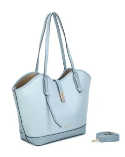 RIFLE - Borsa shopping celeste scamosciata con pattina e chiusura a girello, tracolla removibile