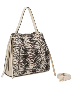 RIFLE - Borsa un manico animalier beige scamosciata con due scomparti principali e tasca frontale, tracolla removibile