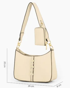 RIFLE - Borsa un manico beige con logo frontale e borsellino removibile