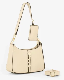 RIFLE - Borsa un manico beige con logo frontale e borsellino removibile