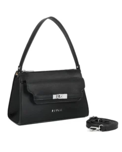 RIFLE - Borsa un manico nera con tasca frontale e cinturini con chiusura a girello sulla patta, tracolla removibile
