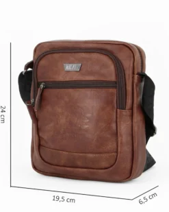 RIFLE - Borsello cognac con doppia tasca frontale