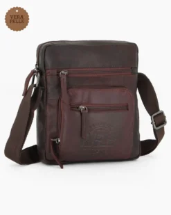 RIFLE - Borsello testa moro in VERA PELLE con tre tasche frontali
