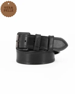 RIFLE - Cintura nera da uomo in VERA PELLE con fibbia nichel free
