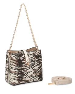 RIFLE - Minibag animalier beige con tre scomparti principali e pattina con chiusura a girello, tracolla removibile