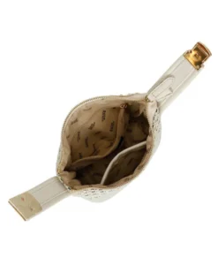 RIFLE - Minibag beige con chiusura a incastro sul manico e trama a intreccio, tracolla removibile