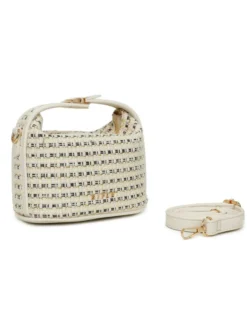 RIFLE - Minibag beige con chiusura a incastro sul manico e trama a intreccio, tracolla removibile