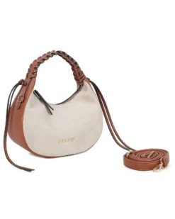 RIFLE - Minibag beige con manico intrecciato e parte frontale scamosciata, tracolla removibile