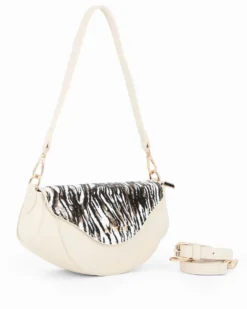 RIFLE - Minibag beige con patta animalier e tracolla removibile